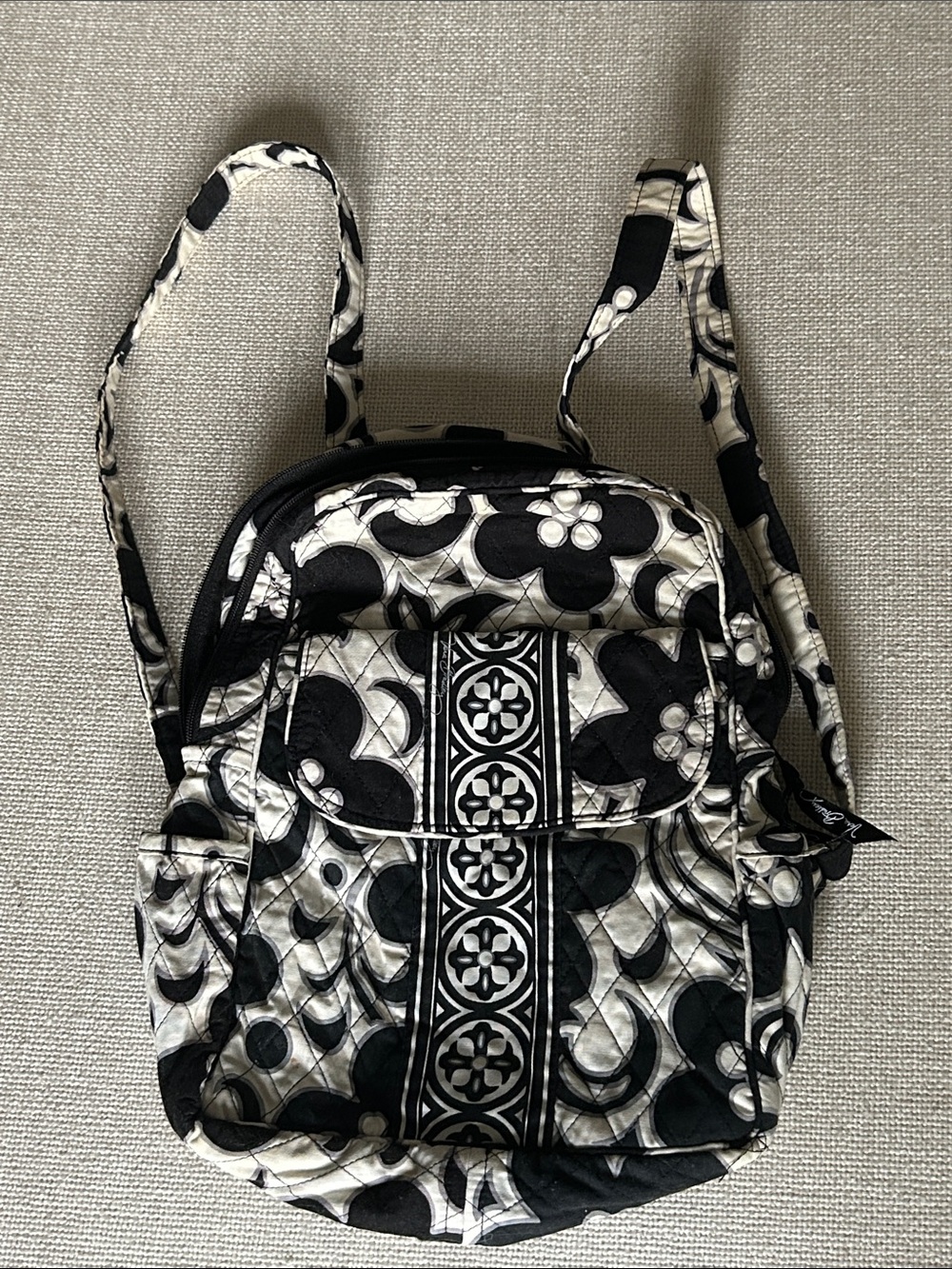 Vera Bradley Quilted Black and White Floral Pattern Women's Backpack